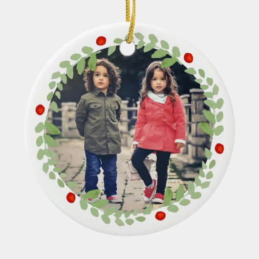 Weihnachtskranz-Foto Keramik Ornament (Vorne)