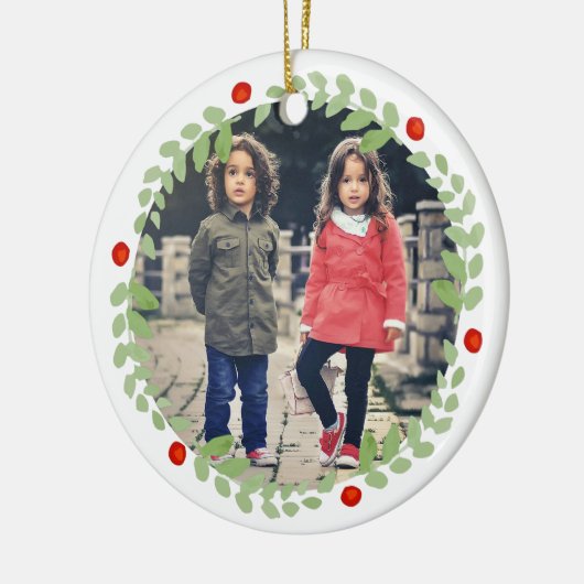 Weihnachtskranz-Foto Keramik Ornament (Links)