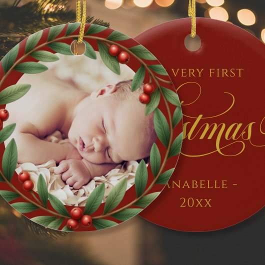 Weihnachtskranz-Foto Keramik Ornament