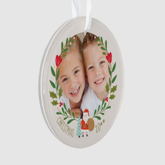 Weihnachtskranz-Foto Ornament (Vorderseite)