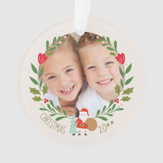 Weihnachtskranz-Foto Ornament (Vorderseite)