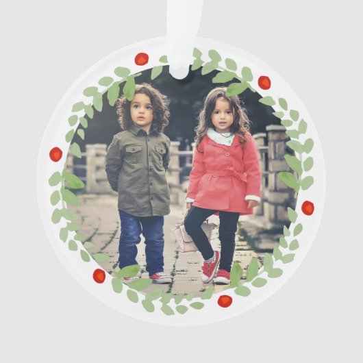 Weihnachtskranz-Foto Ornament (Vorderseite)