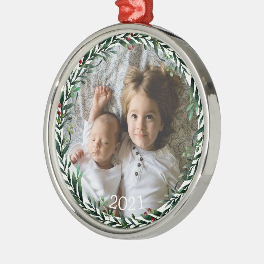 Weihnachtskranz-Foto Ornament Aus Metall (Links)