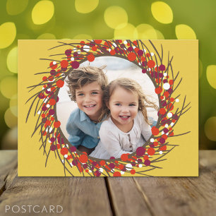 Weihnachtskranz-Foto-Rahmen - gelb rot Feiertagspostkarte