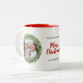Weihnachtskranz-Foto Zweifarbige Tasse (Vorderseite Links)