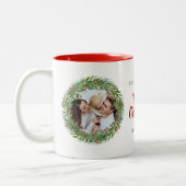 Weihnachtskranz-Foto Zweifarbige Tasse (Links)