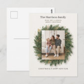 Weihnachtskranz-Fotorahmen-Grußdesign Postkarte (Vorne/Hinten)