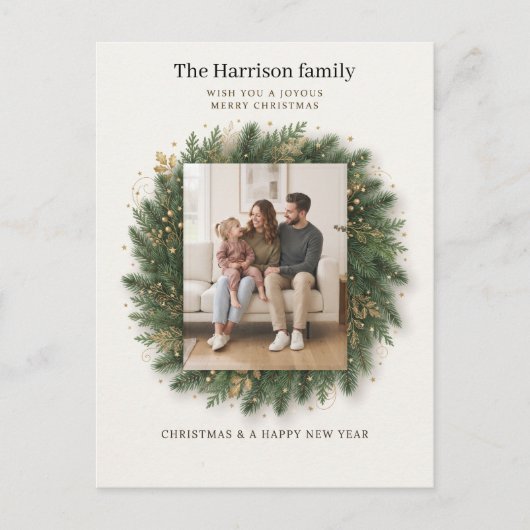 Weihnachtskranz-Fotorahmen-Grußdesign Postkarte (Vorderseite)