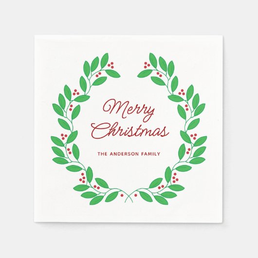 Weihnachtskranz Frohe Weihnachten Handgezeichnet Serviette (Vorderseite)
