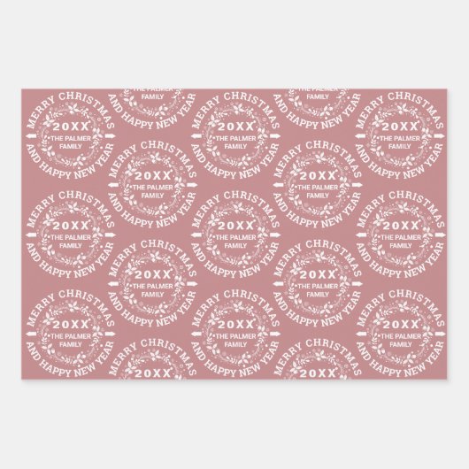 Weihnachtskranz Frohe Weihnachtsnamen staubige Ros Geschenkpapier Set (Vorderseite 2)