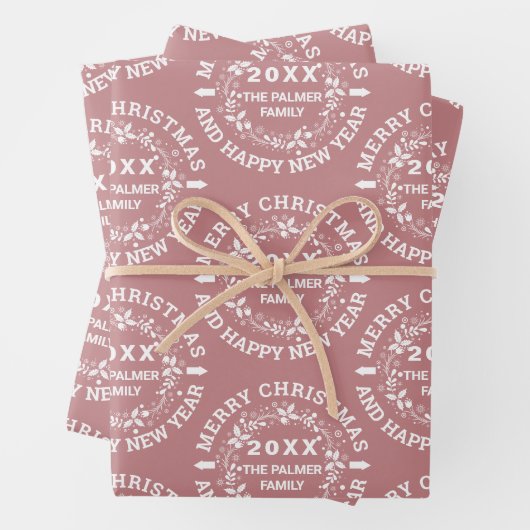 Weihnachtskranz Frohe Weihnachtsnamen staubige Ros Geschenkpapier Set (Beispiel)