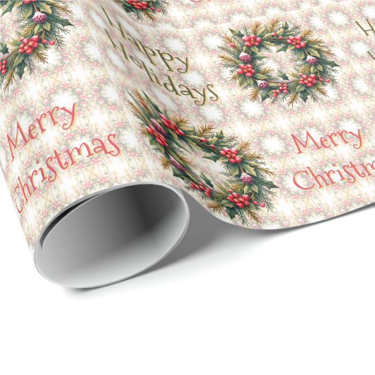 Weihnachtskranz gemustert geschenkpapier (Rolleneckpunkt)