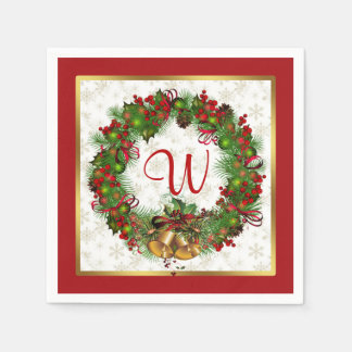 Weihnachtskranz, Glocken, heilige Monogramm Serviette