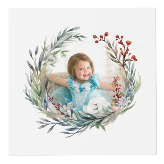 Weihnachtskranz, grüne Blätter und Beeren Foto Würfel (Vorderseite)