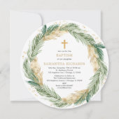 Weihnachtskranz Grüne Goldfolie Taufe Einladung (Vorderseite)