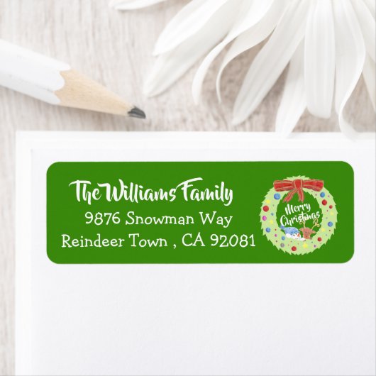 Weihnachtskranz-grüne Rücksendeadressen-Aufkleber (Insitu)