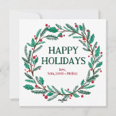 Weihnachtskranz handGezeichnet CUSTOM-FOTO Feiertagskarte (Rückseite)