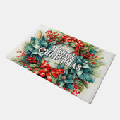 Weihnachtskranz | Happy Holidays Fußmatte (Schrägansicht)