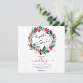 Weihnachtskranz Hochzeit mit Blumenwasser Einladung (Stehend Vorderseite)