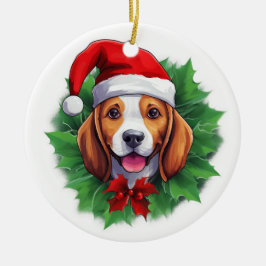 Weihnachtskranz im Beagle Keramik Ornament