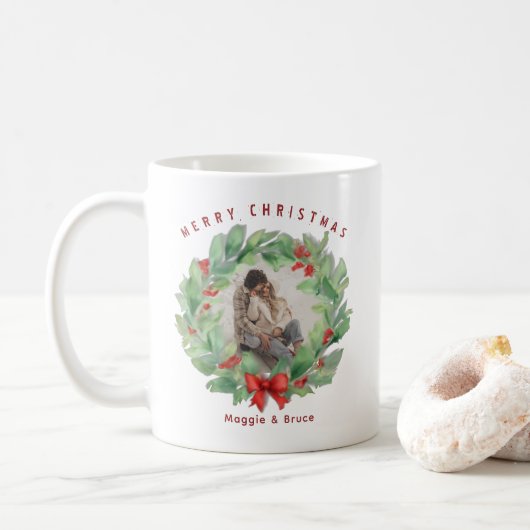 Weihnachtskranz im benutzerdefinierten Foto Kaffeetasse (Mit Donut)