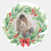 Weihnachtskranz im benutzerdefinierten Foto Runder Aufkleber (Vorderseite)