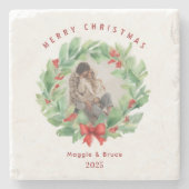 Weihnachtskranz im benutzerdefinierten Foto Steinuntersetzer (Vorderseite)