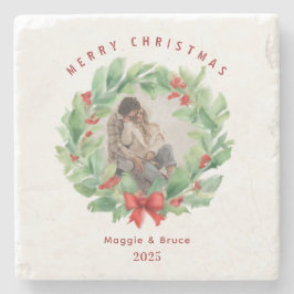 Weihnachtskranz im benutzerdefinierten Foto Steinuntersetzer