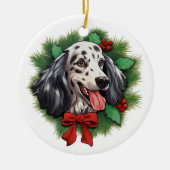 Weihnachtskranz im englischen Setter Keramik Ornament (Vorne)