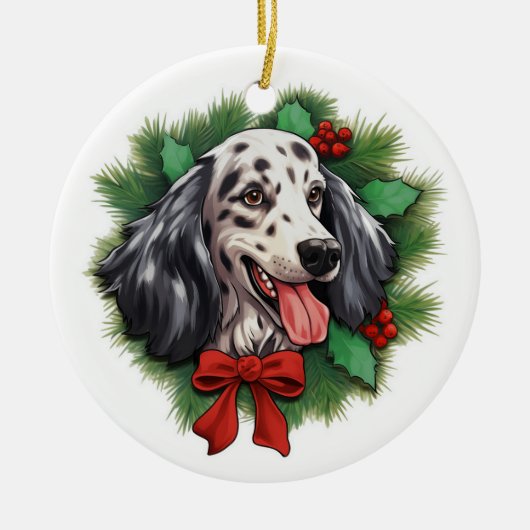 Weihnachtskranz im englischen Setter Keramik Ornament (Vorne)