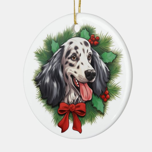Weihnachtskranz im englischen Setter Keramik Ornament (Links)