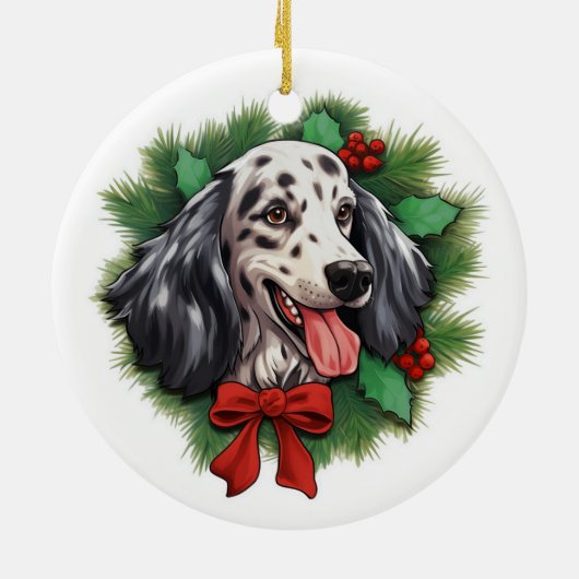 Weihnachtskranz im englischen Setter Keramik Ornament (Hinten)