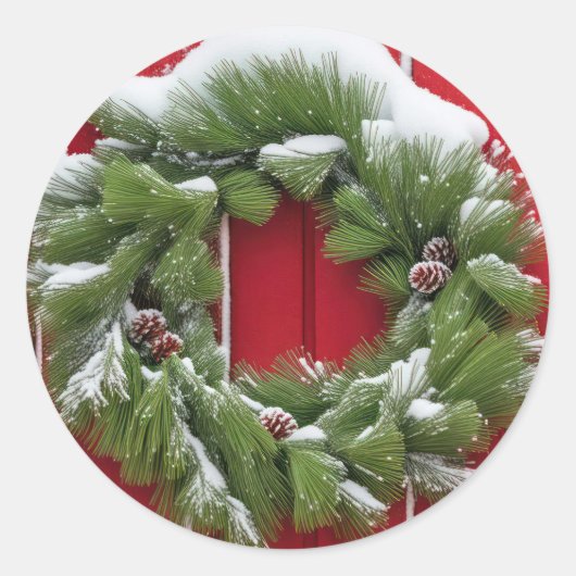 Weihnachtskranz im Roten Stall Runder Aufkleber (Vorderseite)