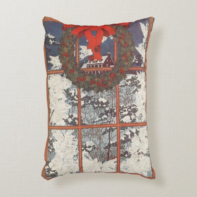 Weihnachtskranz im Schnee Dekokissen (Vorderseite(Vertikal))