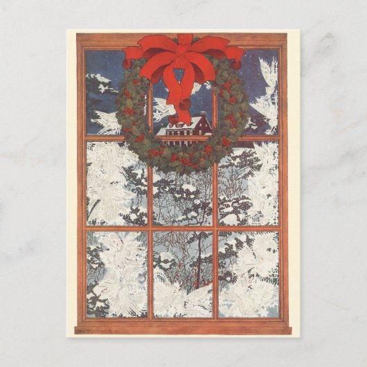 Weihnachtskranz im Schnee Feiertagspostkarte (Vorderseite)