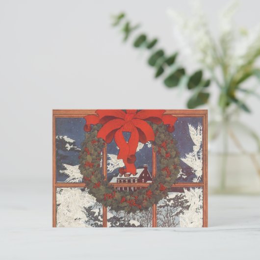 Weihnachtskranz im Schnee Feiertagspostkarte (Stehend Vorderseite)