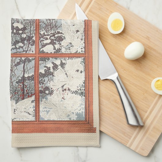 Weihnachtskranz im Schnee Geschirrtuch (Viertel Falte)