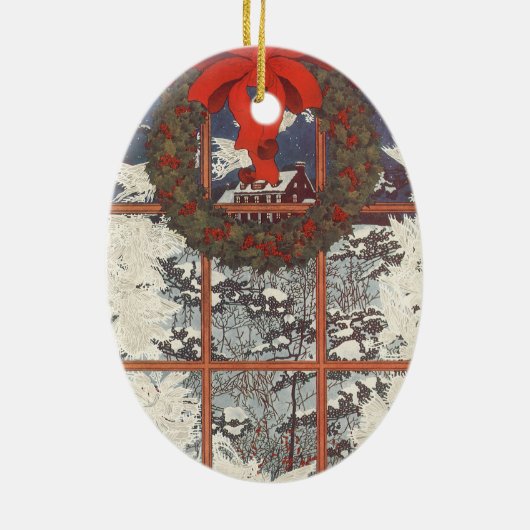 Weihnachtskranz im Schnee Keramikornament (Hinten)