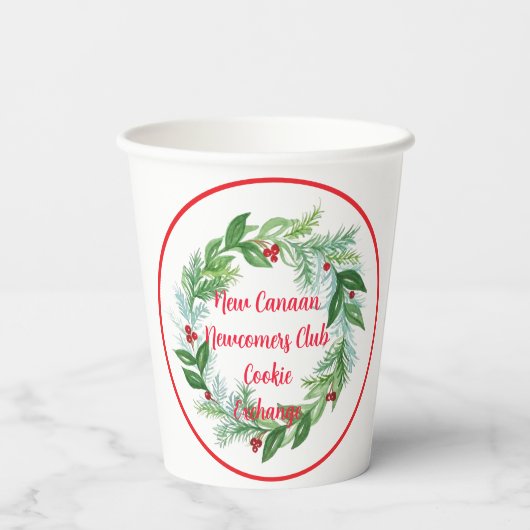 Weihnachtskranz im Wasser CUSTOM Pappbecher (Rückseite)