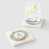 Weihnachtskranz im Wasserfarb-Monogramm und Name Steinuntersetzer (Seitenansicht)