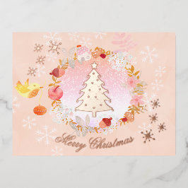 Weihnachtskranz in Aquarellfarbe. Pink. Personalis Folien Feiertagspostkarte