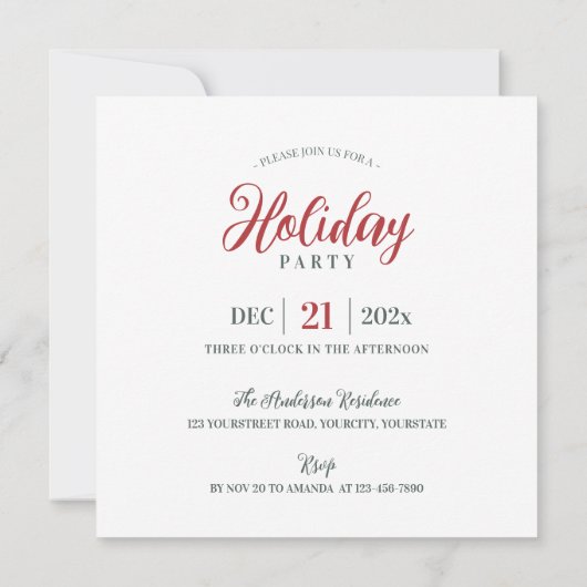 Weihnachtskranz in Aquarellfarbe Rot grüne Blüte Einladung (Rückseite)