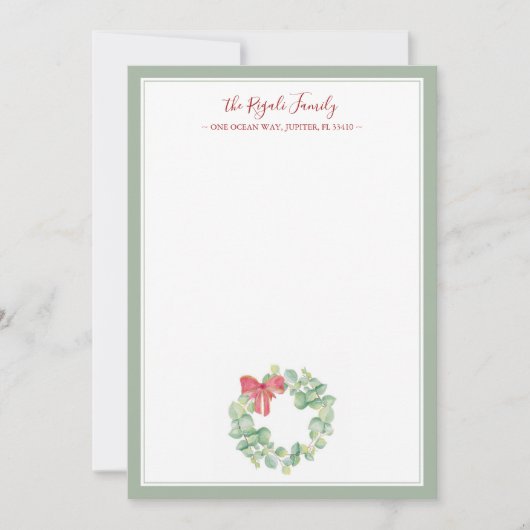 Weihnachtskranz in Aquarellfarben Vielen Dank Note Mitteilungskarte (Vorderseite)