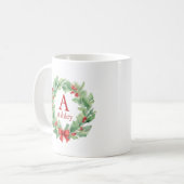 Weihnachtskranz in Aquarellfarbenmonogramm und Nam Kaffeetasse (Vorderseite Links)