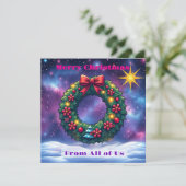Weihnachtskranz in kosmischer Kulisse mit Stern Einladung (Stehend Vorderseite)