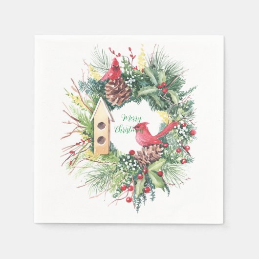 Weihnachtskranz in Wasserfarbe mit Holly Serviette (Vorderseite)