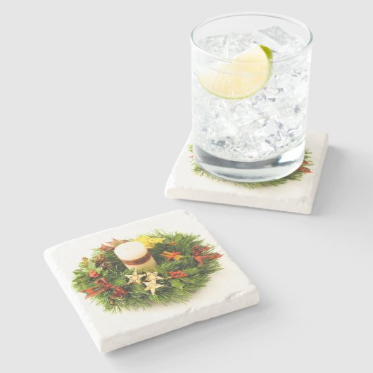 WeihnachtsKranz-Kerzen-Ring Steinuntersetzer (Seitenansicht)