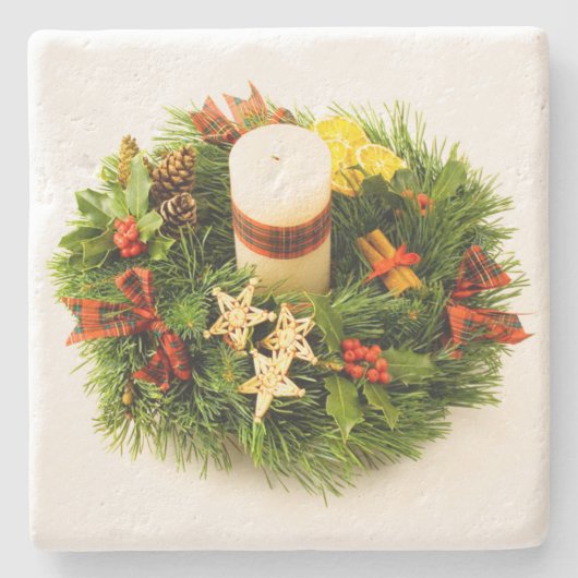 WeihnachtsKranz-Kerzen-Ring Steinuntersetzer (Vorderseite)