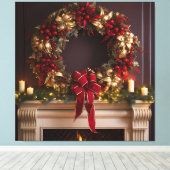 Weihnachtskranz, Kerzen und Feuerplatz Leinwanddruck (Insitu (Holzboden))