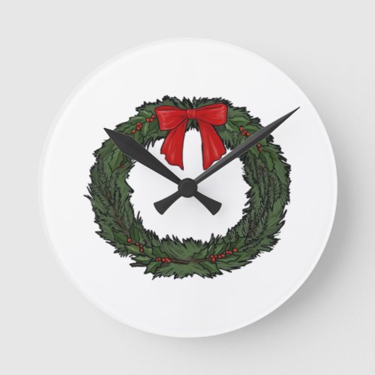 Weihnachtskranz Klassisch Runde Wanduhr (Vorderseite)